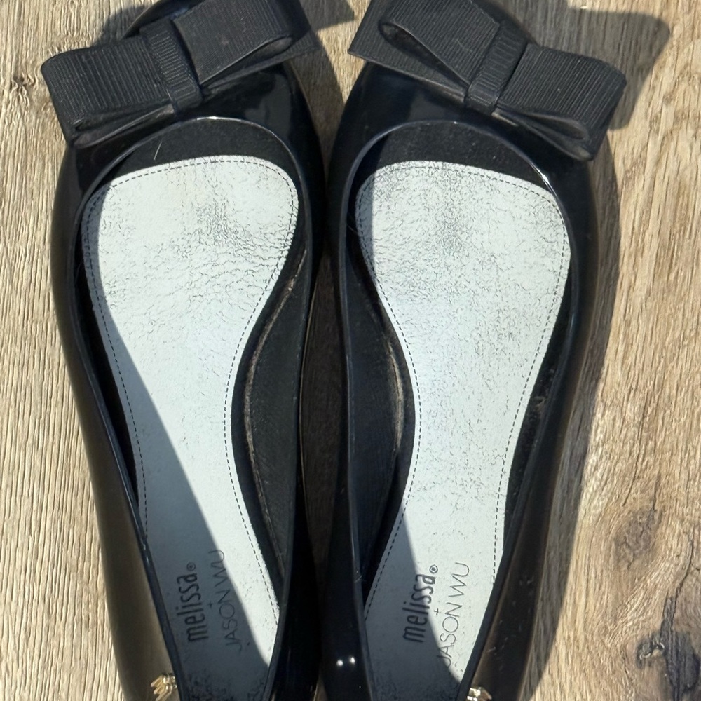 Melissa Black Flats with Bow Accent